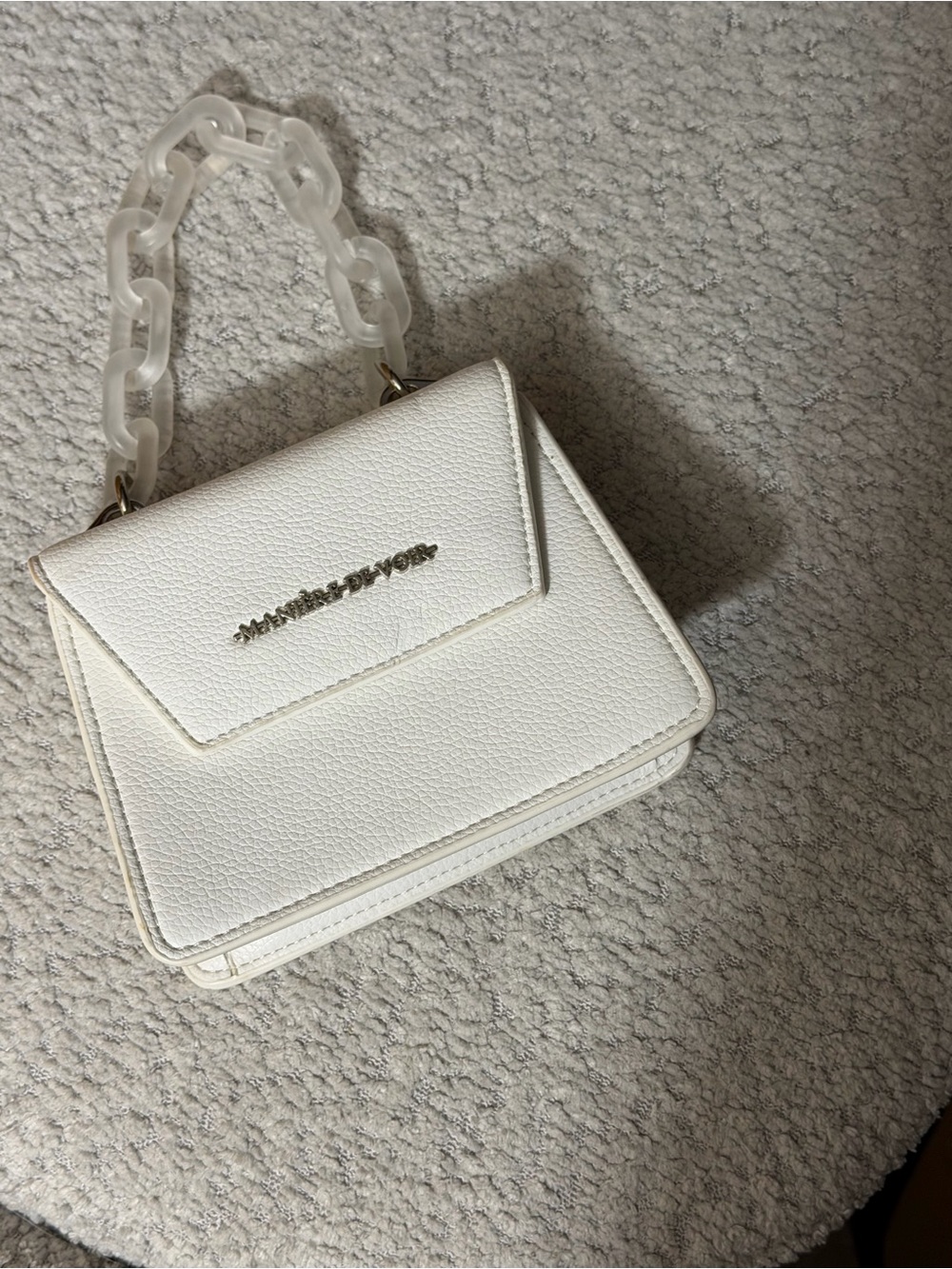 Maniere De Voir White Mini Top-Handle Bag with Acrylic Chain